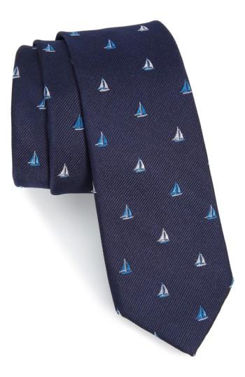 Men's Nordstrom Men's Shop Sailboat Silk Skinny Tie, Size - Blue