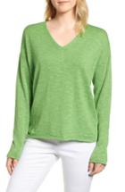 Women's Eileen Fisher Boxy Organic Linen & Cotton Sweater, Size - Green