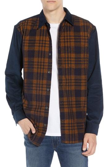 Men's French Connection Regular Fit Check Print Corduroy Shirt - Blue