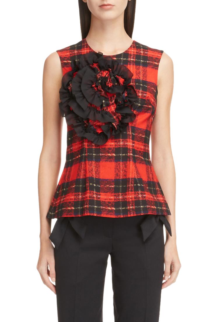 Women's Simone Rocha Ruched Flower Tartan Top Us / 8 Uk - Red