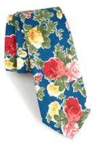 Men's 1901 Iverson Floral Cotton Skinny Tie, Size - Blue
