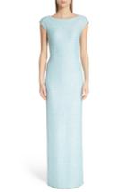 Women's St. John Evening Bateau Neck Glitter Gown - Blue/green