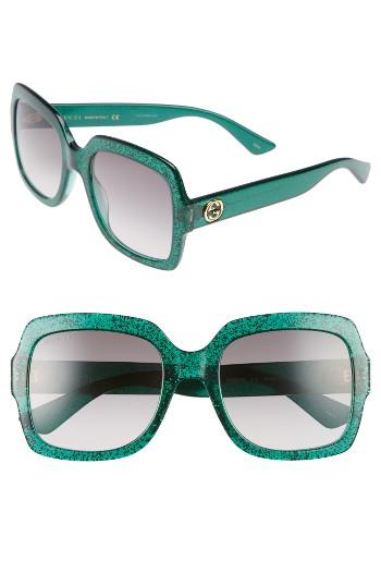 Women's Gucci 54mm Square Sunglasses - Glitter Emerald/ Grey