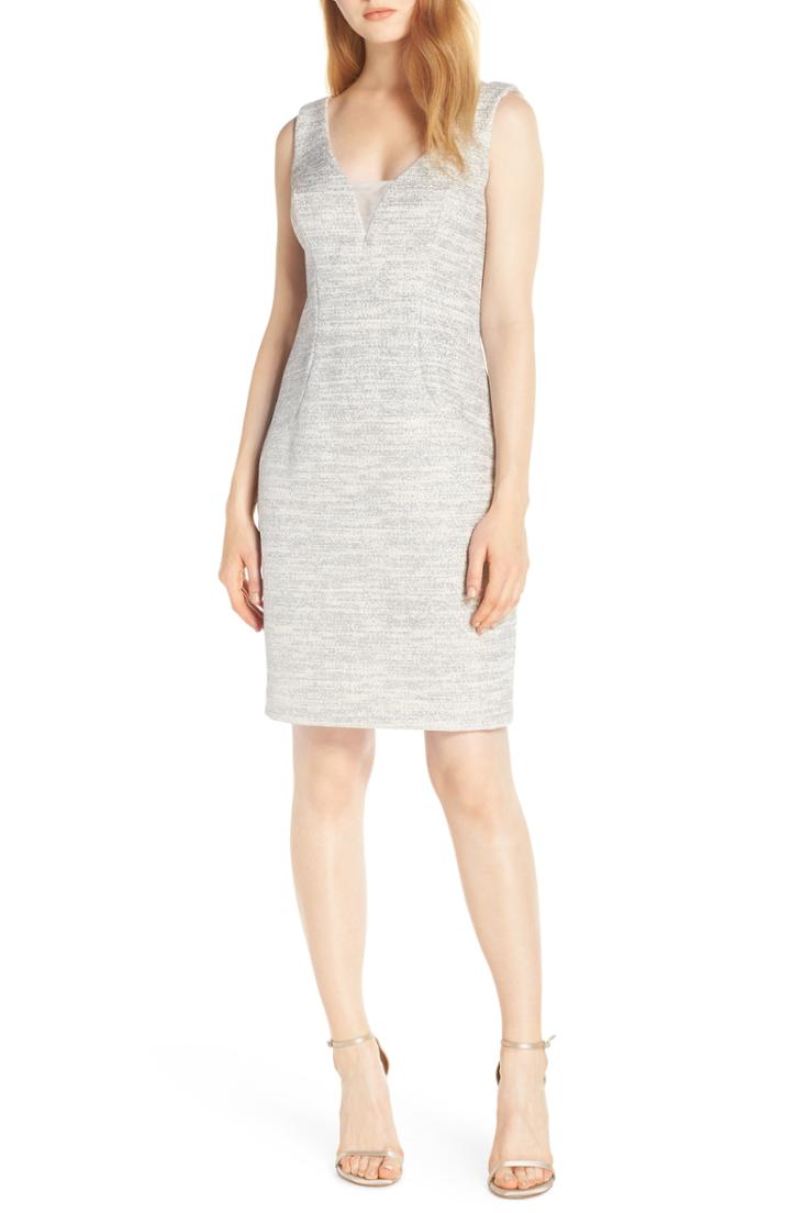 Women's Eliza J Tulle Inset Cocktail Sheath Dress - White