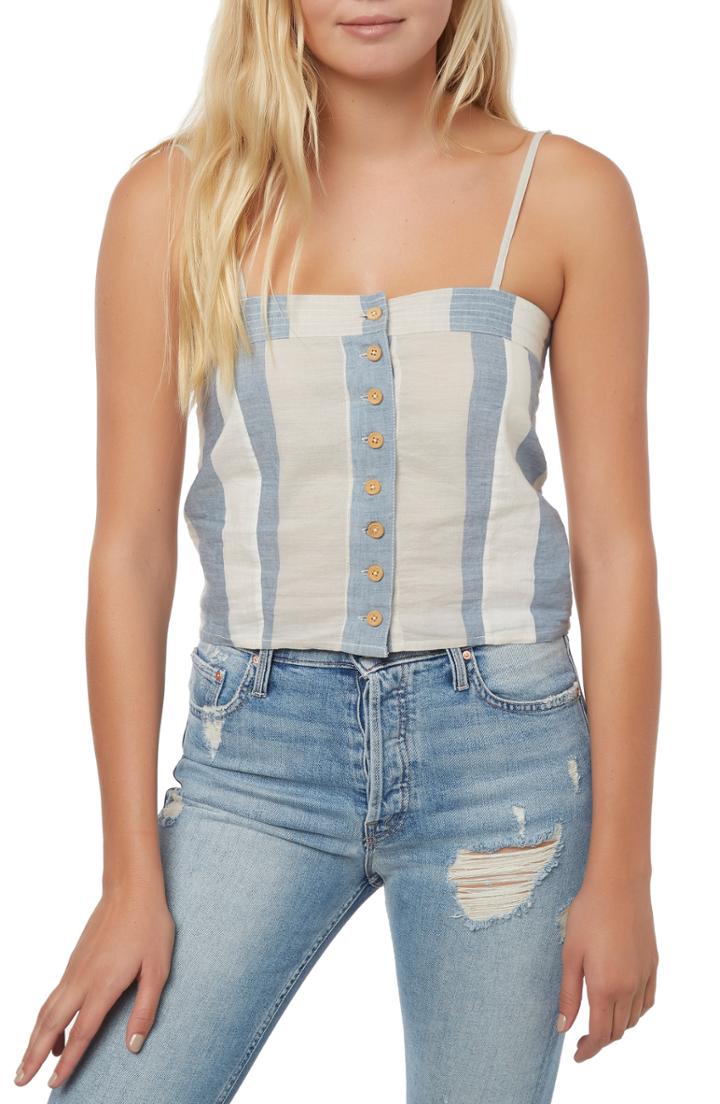 Women's O'neill Juliana Cotton & Linen Stripe Crop Tank Top - Ivory