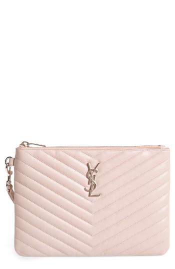 Women's Saint Laurent Monogram Matelasse Leather Pouch - Pink