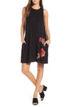 Women's Socialite Floral Applique Tank Dress - Black