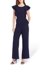 Women's Tahari Ruffle Cap Sleeve Jumpsuit - Blue