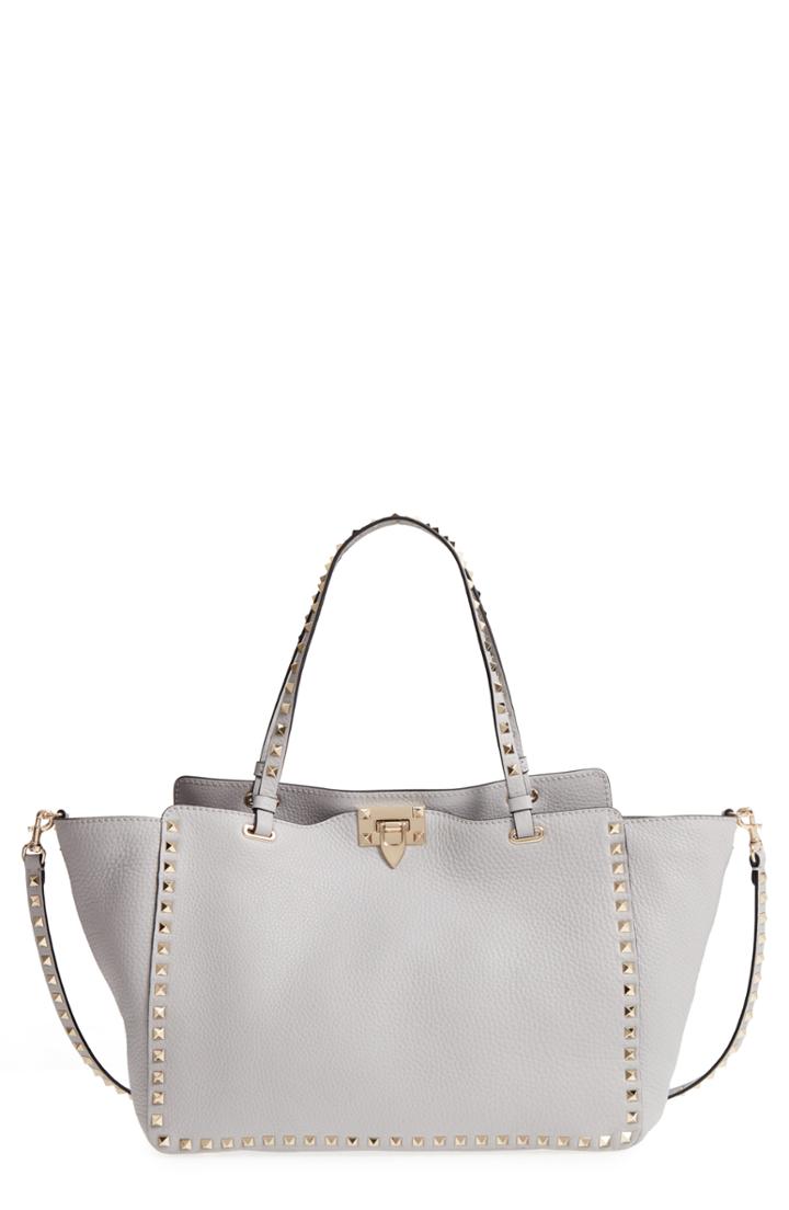 Valentino Garavani Medium Rockstud Leather Tote - Grey