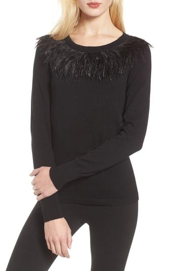 Women's Vince Camuto Feather Collar Sweater, Size - Black