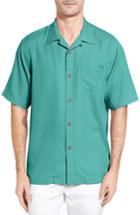 Men's Tommy Bahama Royal Bermuda Standard Fit Silk Blend Camp Shirt, Size - Green