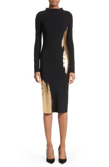 Women's Oscar De La Renta Gold Brushstroke Knit Dress