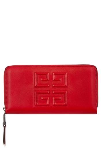 Women's Givenchy Embossed Logo Leather Zip Around Wallet - Red