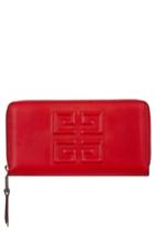 Women's Givenchy Embossed Logo Leather Zip Around Wallet - Red