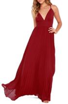 Women's Lulus Plunging V-neck Pleat Georgette Gown - Red