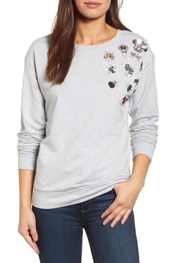 Women's Halogen Embellished Sweatshirt - Grey
