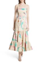 Women's Tracy Reese Tiered Silk Embroidered Maxi Dress - Beige