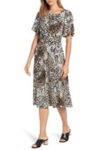 Women's Chaus Exotic Animal Print Ruched Midi Dress - Black