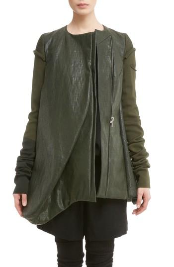 Women's Rick Owens Knit Sleeve Waxed Cotton Jacket Us / 40 It - Green