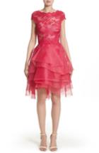 Women's Monique Lhuillier Tiered Chantilly Lace Dress - Red