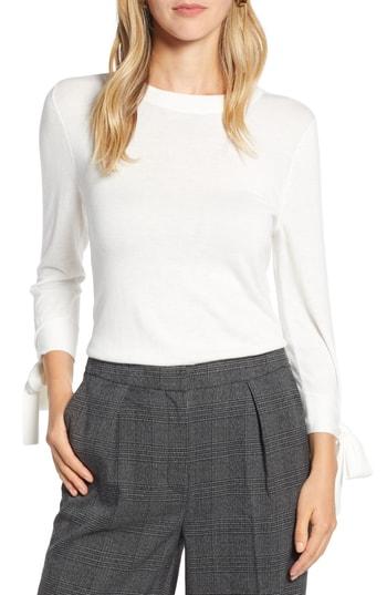 Women's Halogen Tie Sleeve Crewneck Sweater - Ivory