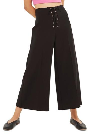 Women's Topshop Lace-up Wide Leg Crop Pants Us (fits Like 2-4) - Black