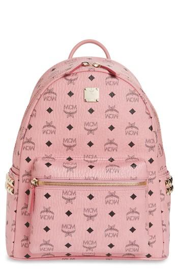 Mcm Medium Stark Side Stud Coated Canvas Backpack - Pink