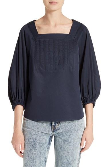 Women's Tibi Satin Poplin Back Button Top