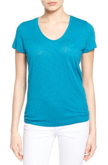 Petite Women's Caslon Relaxed Slub Knit U-neck Tee, Size P - Blue/green
