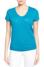 Petite Women's Caslon Relaxed Slub Knit U-neck Tee, Size P - Blue/green
