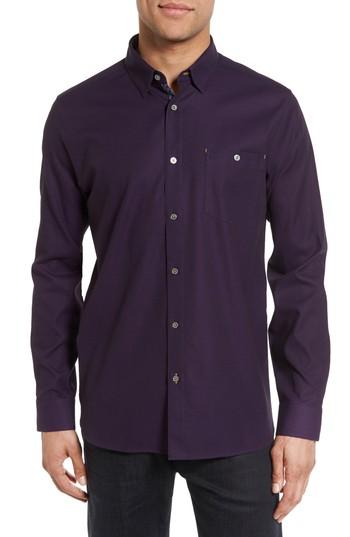 Men's Ted Baker London Nordlux Modern Slim Fit Stretch Cotton Sport Shirt (l) - Purple