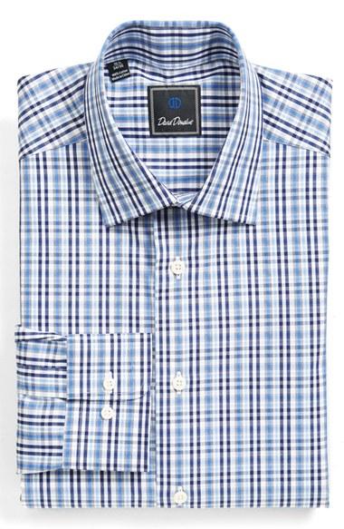 Men's David Donahue Regular Fit Check Dress Shirt 32/33 - Blue