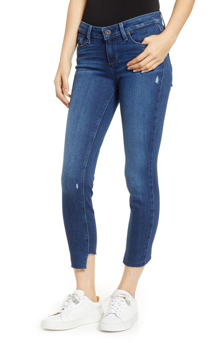 Women's Paige Verdugo Slant Hem Crop Skinny Jeans - Blue