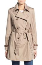 Women's Via Spiga Faux Leather Trim Trench Coat