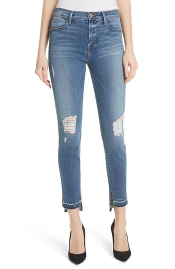 Women's Frame Le High Ripped Released Hem Skinny Jeans - Blue