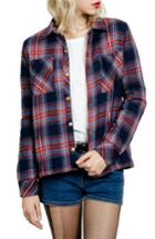 Women's Volcom Plaid About You Fleece Lined Shirt - Blue