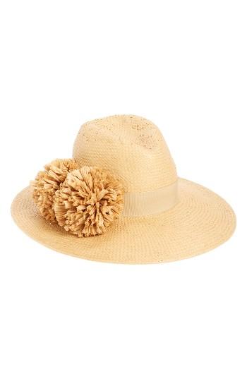 Women's August Hat Pom Straw Fedora - Beige