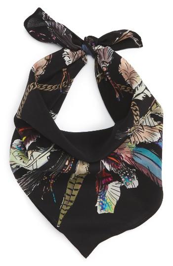 Women's Rockins Feathers Silk Bandana, Size - Black