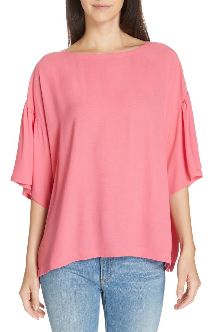 Women's Eileen Fisher Flutter Sleeve Silk Boxy Top, Size - Pink