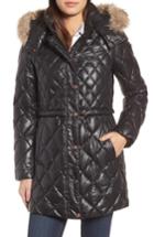 Women's Andrew Marc Quilted Anorak With Genuine Coyote Fur - Black