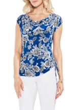Women's Vince Camuto Woodblock Floral Drawstring Side Top, Size - Blue