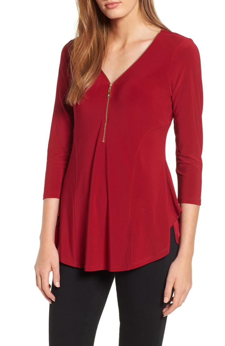 Women's Chaus Zip Neck Top - Red