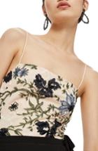 Women's Topshop Square Neck Floral Sequin Bodysuit Us (fits Like 6-8) - Beige