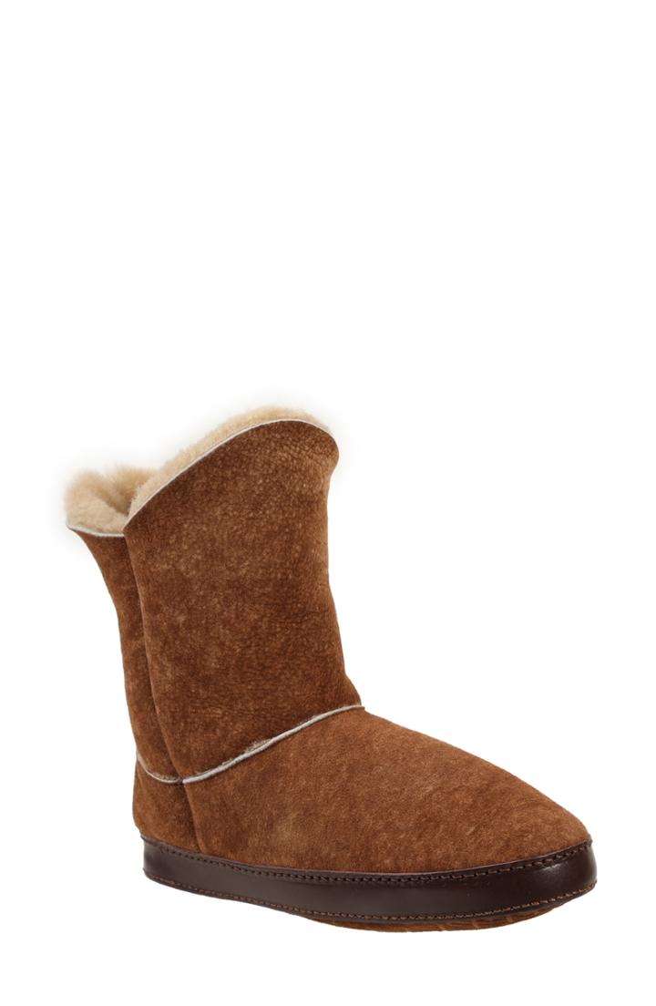 Women's Ross & Snow Gemma Genuine Shearling Slipper Bootie M - Brown