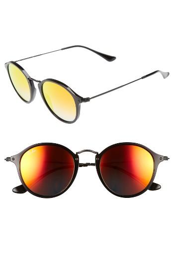 Men's Ray-ban 49mm Round Sunglasses - Shiny Black/red Mirror