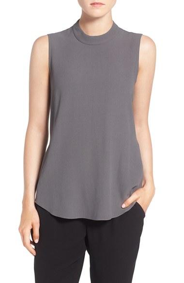 Women's Eileen Fisher Silk Crepe High Neck Sleeveless Blouse