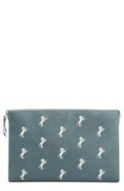 Chloe Embroidered Leather Zip Pouch - Blue