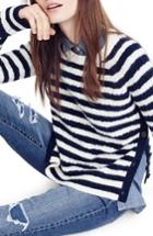 Women's J.crew Stripe Cable Knit Sweater With Buttons - Blue
