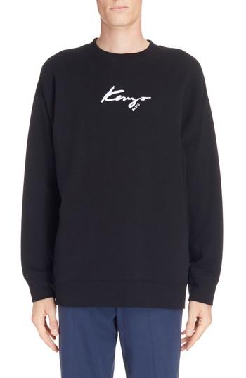 Men's Kenzo Embroidered Cursive Logo Sweatshirt - Black