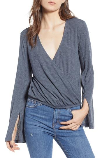 Women's Bp. Ribbed Faux Wrap Top - Grey